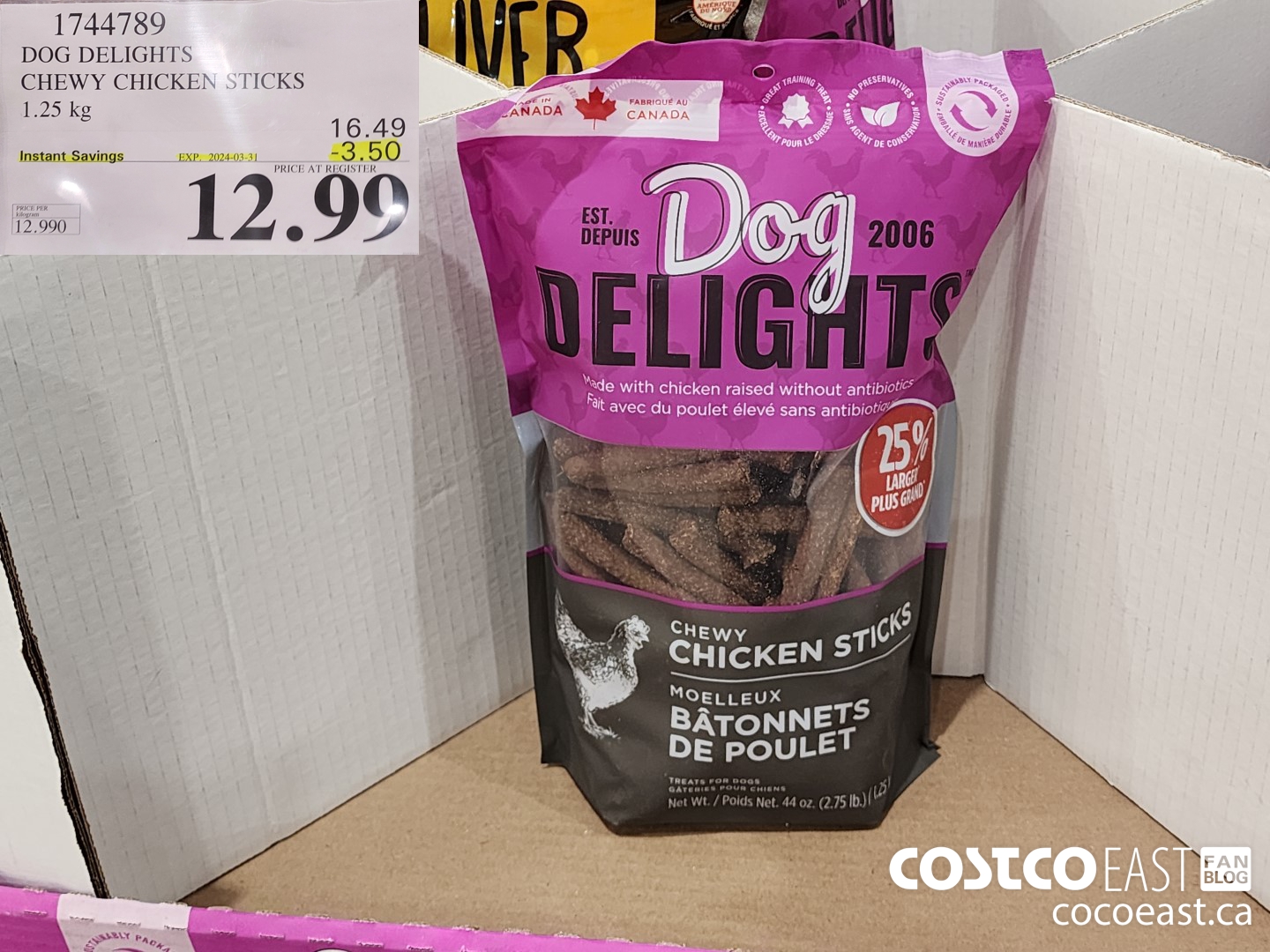 1744789 DOG DELIGHTS CHEWY CHICKEN STICKS 1.25 KG ($3.50 INSTANT SAVINGS EXPIRES ON 2024-03-31) $12.99