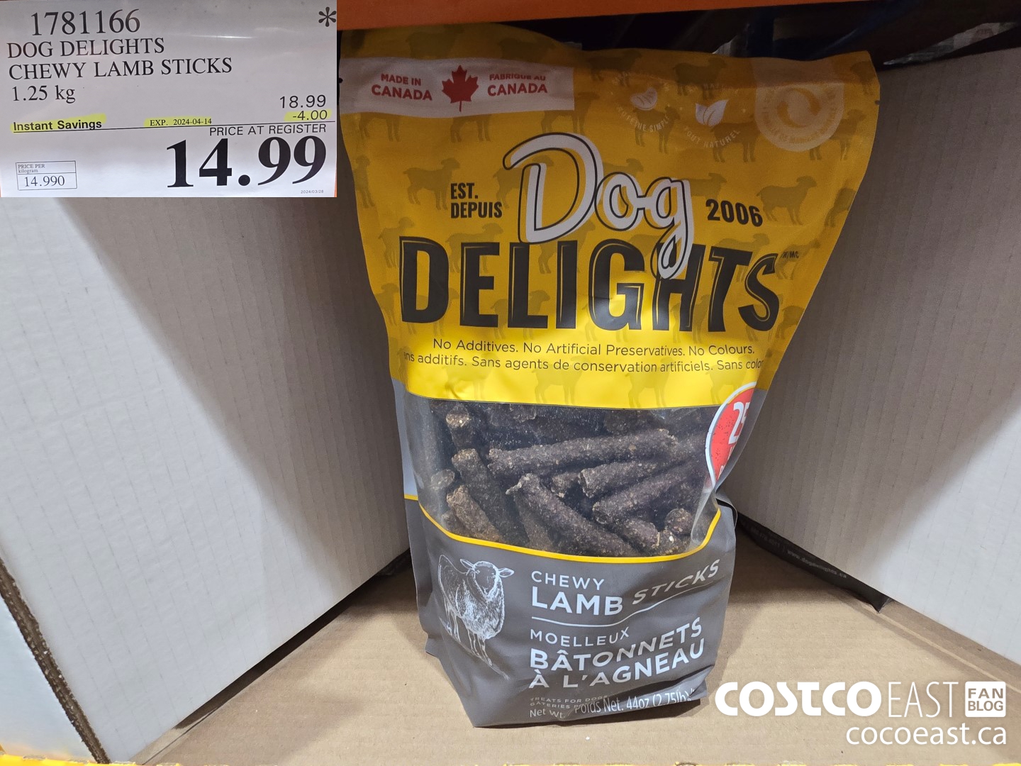 1781166 DOG DELIGHTS CHEWY LAMB STICKS 1.25 KG ($4.00 INSTANT SAVINGS EXPIRES ON 2024-04-14) $14.99