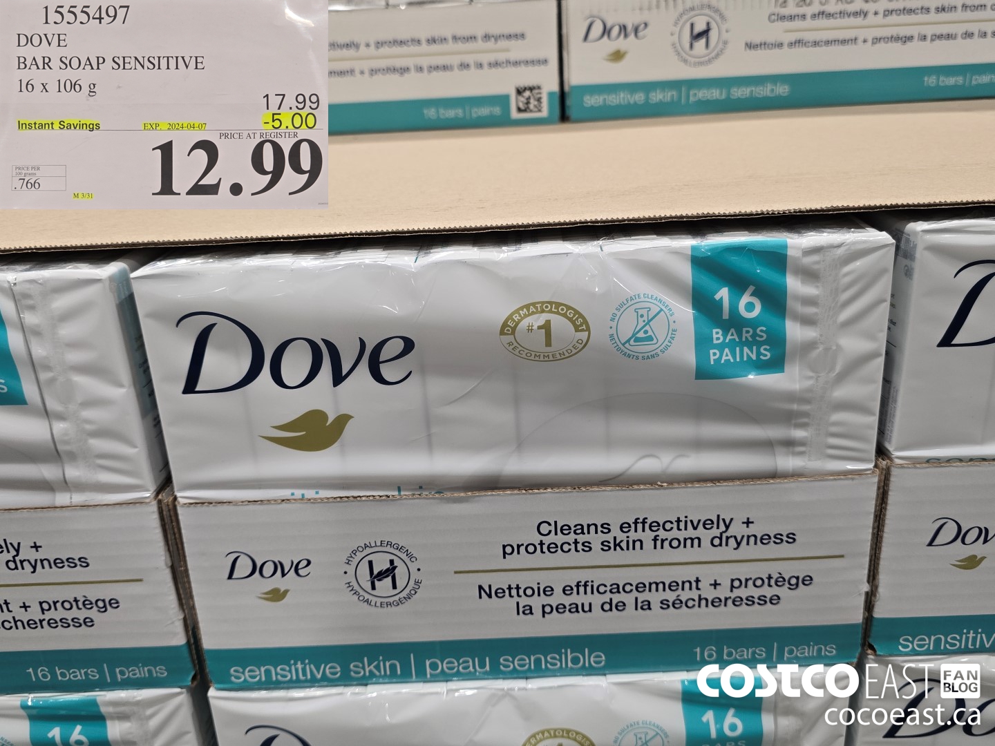 1555497 DOVE BAR SOAP SENSITIVE SKIN 16 x 106 g ($5.00 INSTANT SAVINGS EXPIRES ON 2024-04-07) $12.99