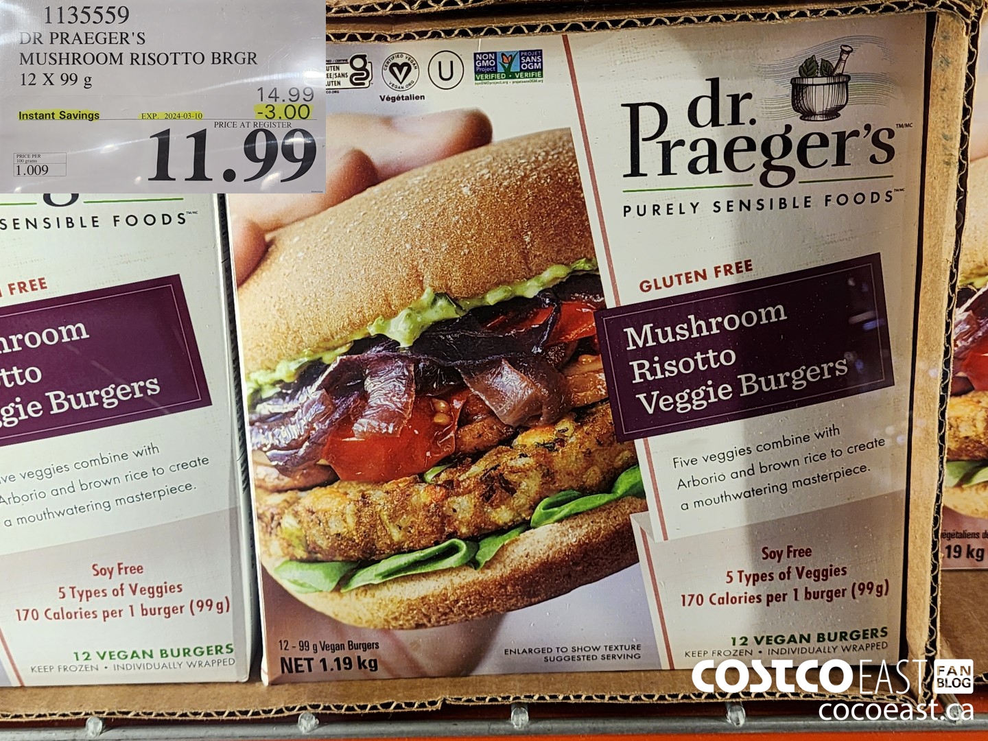 1135559 DR PRAEGER'S MUSHROOM RISOTTO BRGR 12 X 99 G ($3.00 INSTANT SAVINGS EXPIRES ON 2024-03-10) $11.99