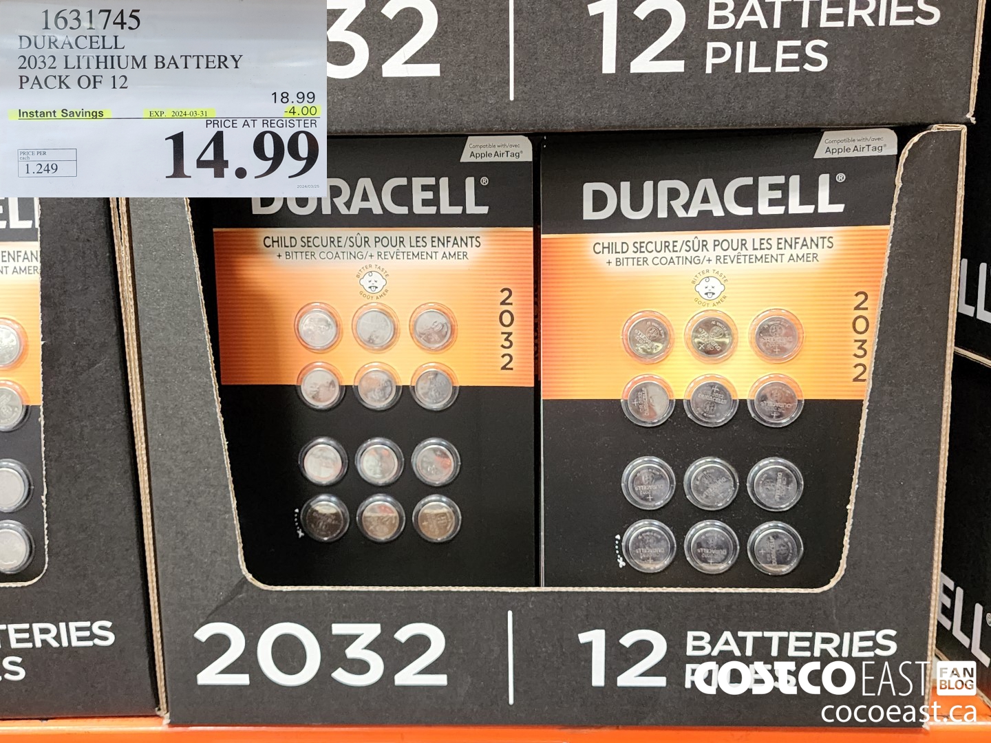 1631745 DURACELL 2032 LITHIUM BATTERY PACK OF 12 ($4.00 INSTANT SAVINGS EXPIRES ON 2024-03-31) $14.99