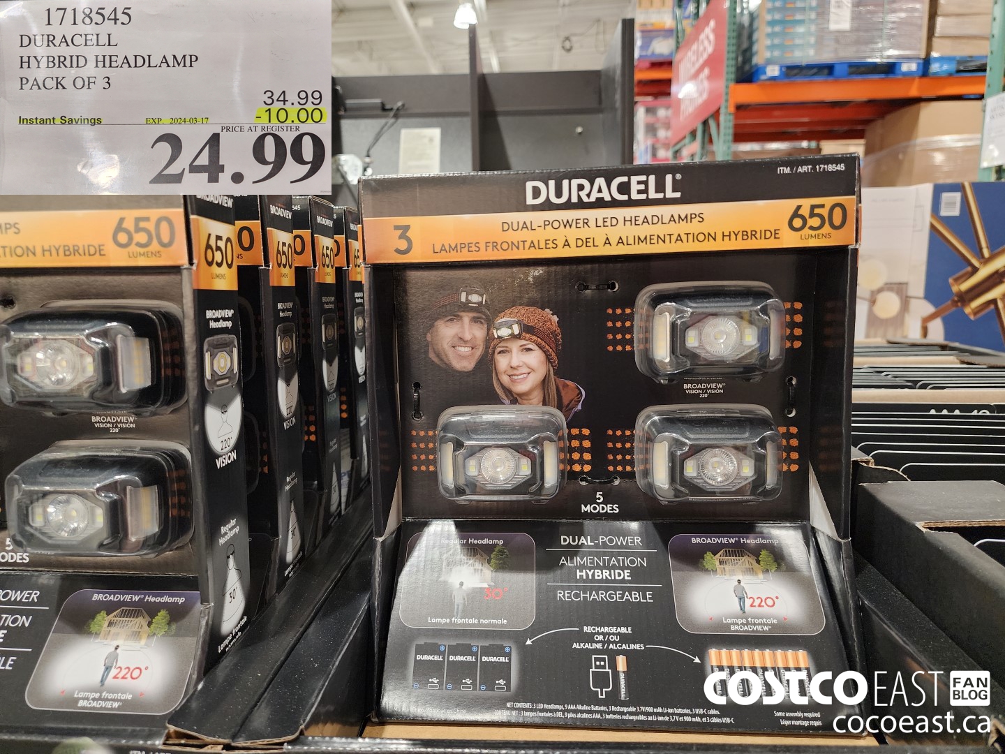 1718545 DURACELL HYBRID HEADLAMP PACK OF 3 ($10.00 INSTANT SAVINGS EXPIRES ON 2024-03-17) $24.99