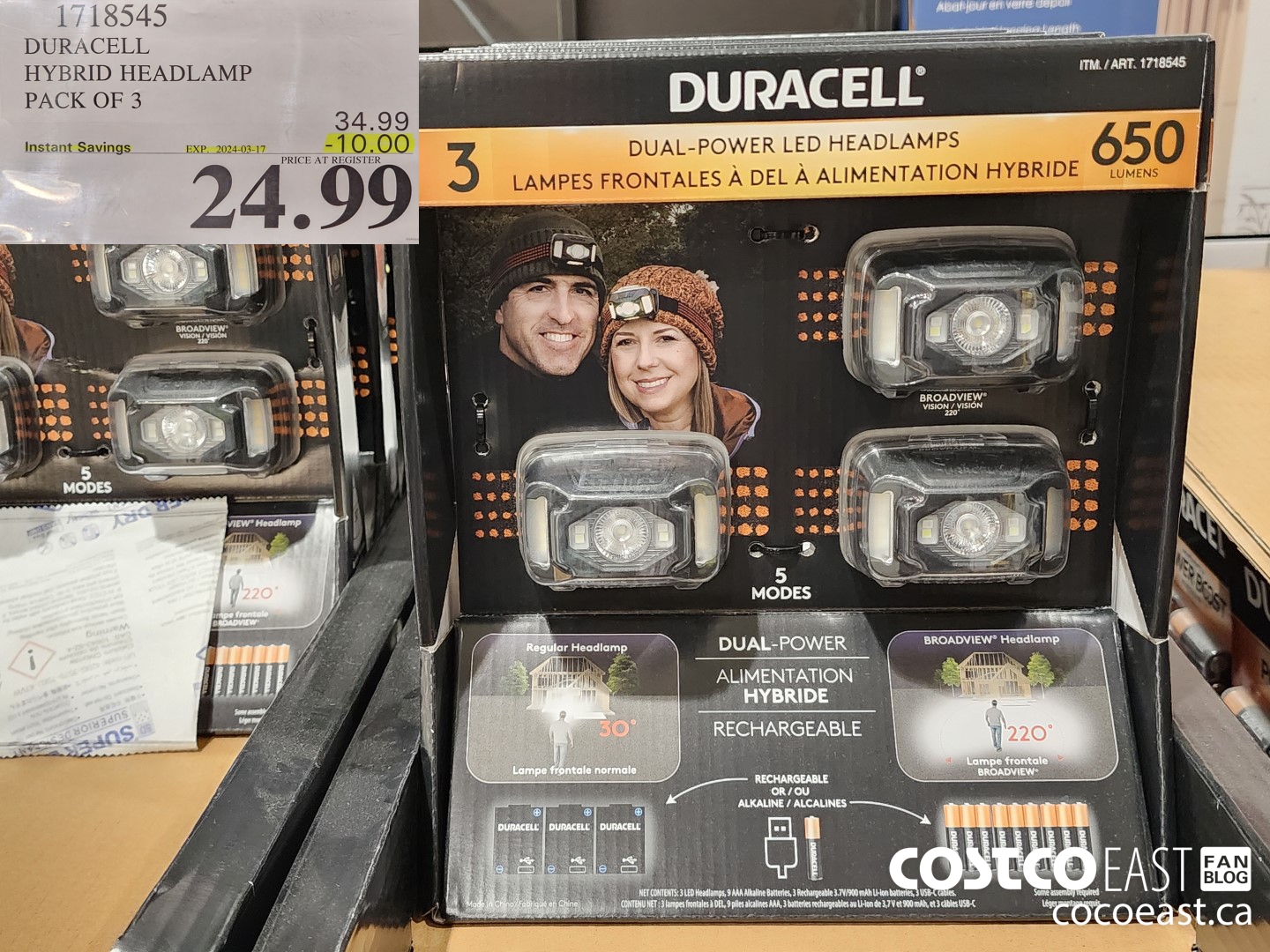 1718545 DURACELL HYBRID HEADLAMP PACK OF 3 ($10.00 INSTANT SAVINGS EXPIRES ON 2024-03-17) $24.99