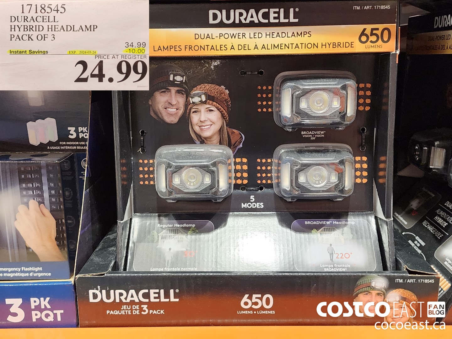 1718545 DURACELL HYBRID HEADLAMP PACK OF 3 ($10.00 INSTANT SAVINGS EXPIRES ON 2024-03-24) $24.99