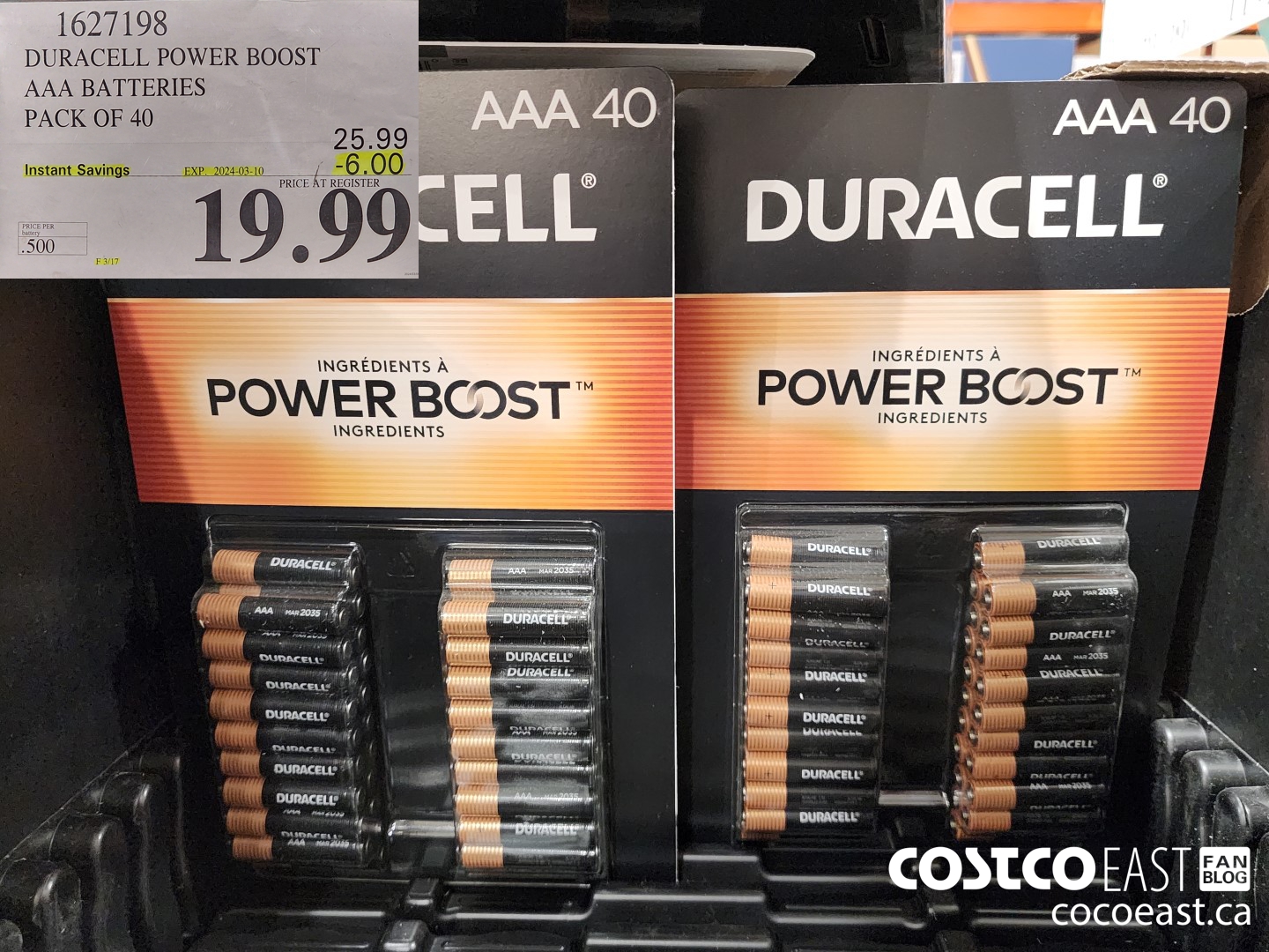 1627198 DURACELL POWER BOOST AAA BATTERIES PACK OF 40 ($6.00 INSTANT SAVINGS EXPIRES ON 2024-03-10) $19.99