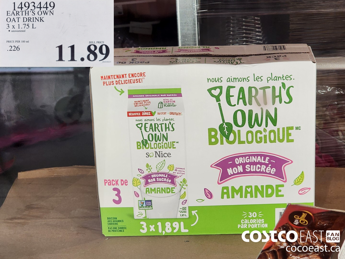 1493449 EARTH'S OWN OAT DRINK 3 X 1.75 L $11.89