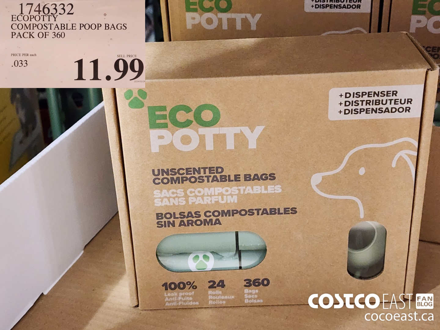 1746332 ECOPOTTY COMPOSTABLE POOP BAGS PACK OF 360 $11.99