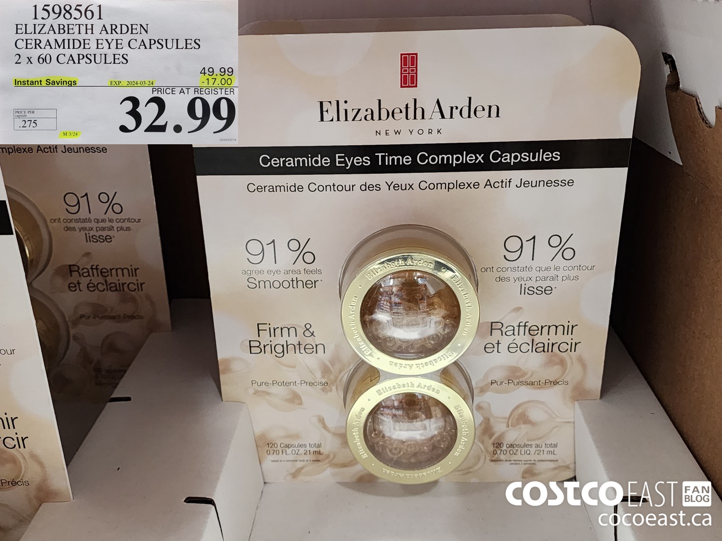 1598561 ELIZABETH ARDEN CERAMIDE EYE CAPSULES 2 x 60 CAPSULES ($17.00 INSTANT SAVINGS EXPIRES ON 2024-03-24) $32.99
