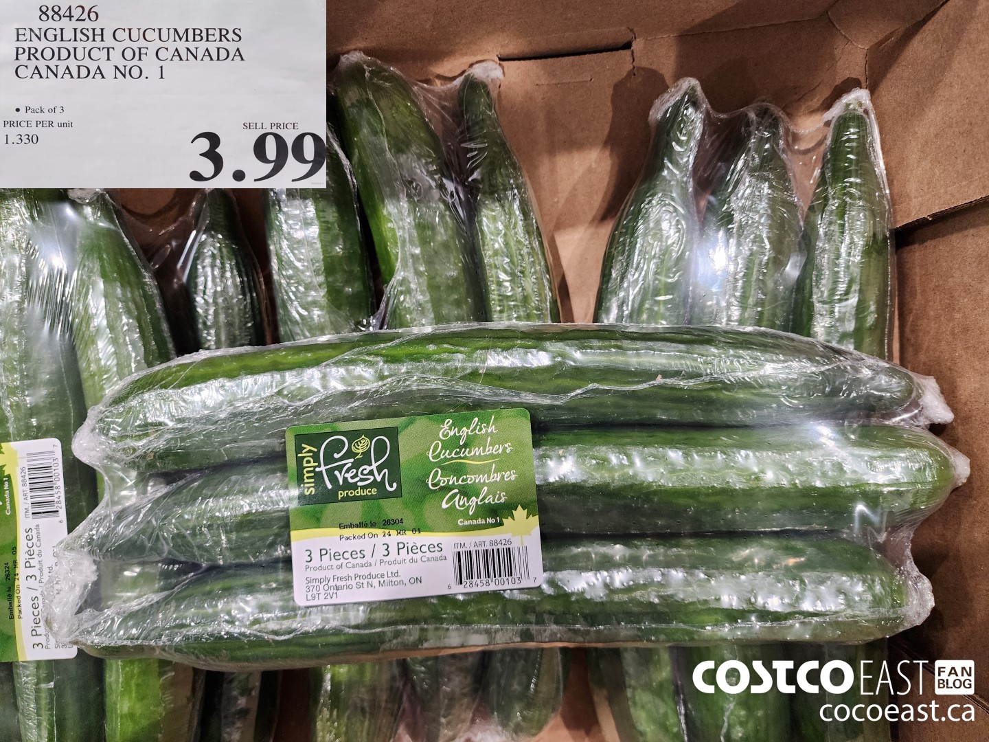 88426 ENGLISH CUCUMBERS PRODUCT OF CANADA CANADA NO. 1 $3.99