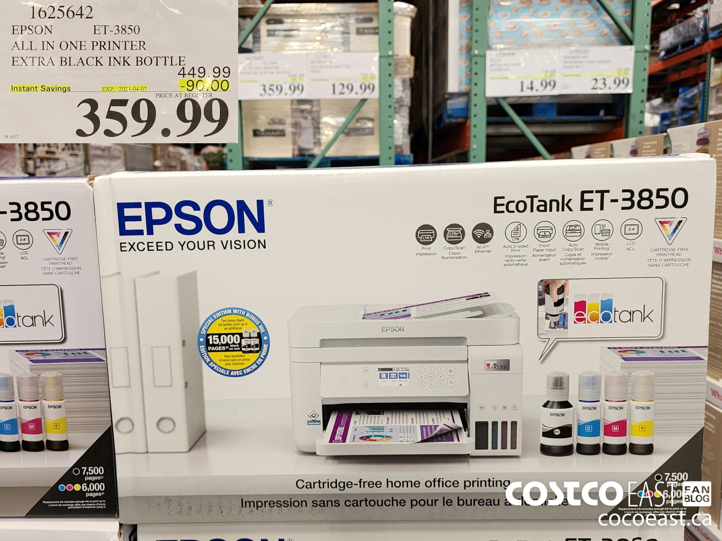 1625642 EPSON ET-3850 ALL IN ONE PRINTER EXTRA BLACK INK BOTTLE ($90.00 INSTANT SAVINGS EXPIRES ON 2024-04-07) $359.99