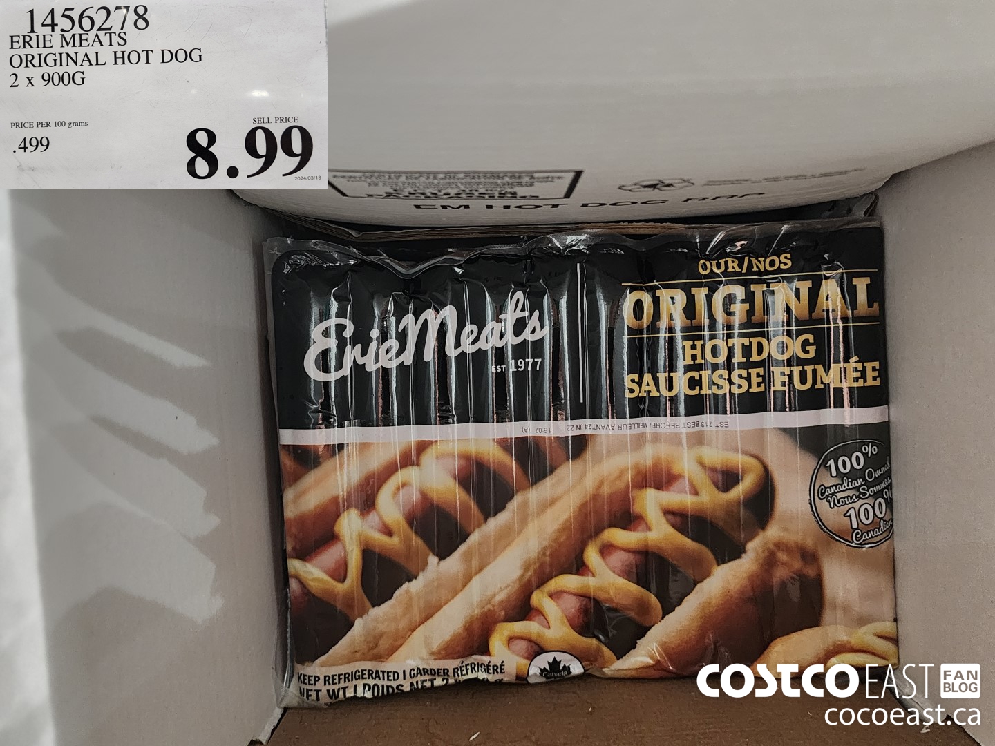 1456278 ERIE MEATS ORIGINAL HOT DOG 2 X 900G $8.99