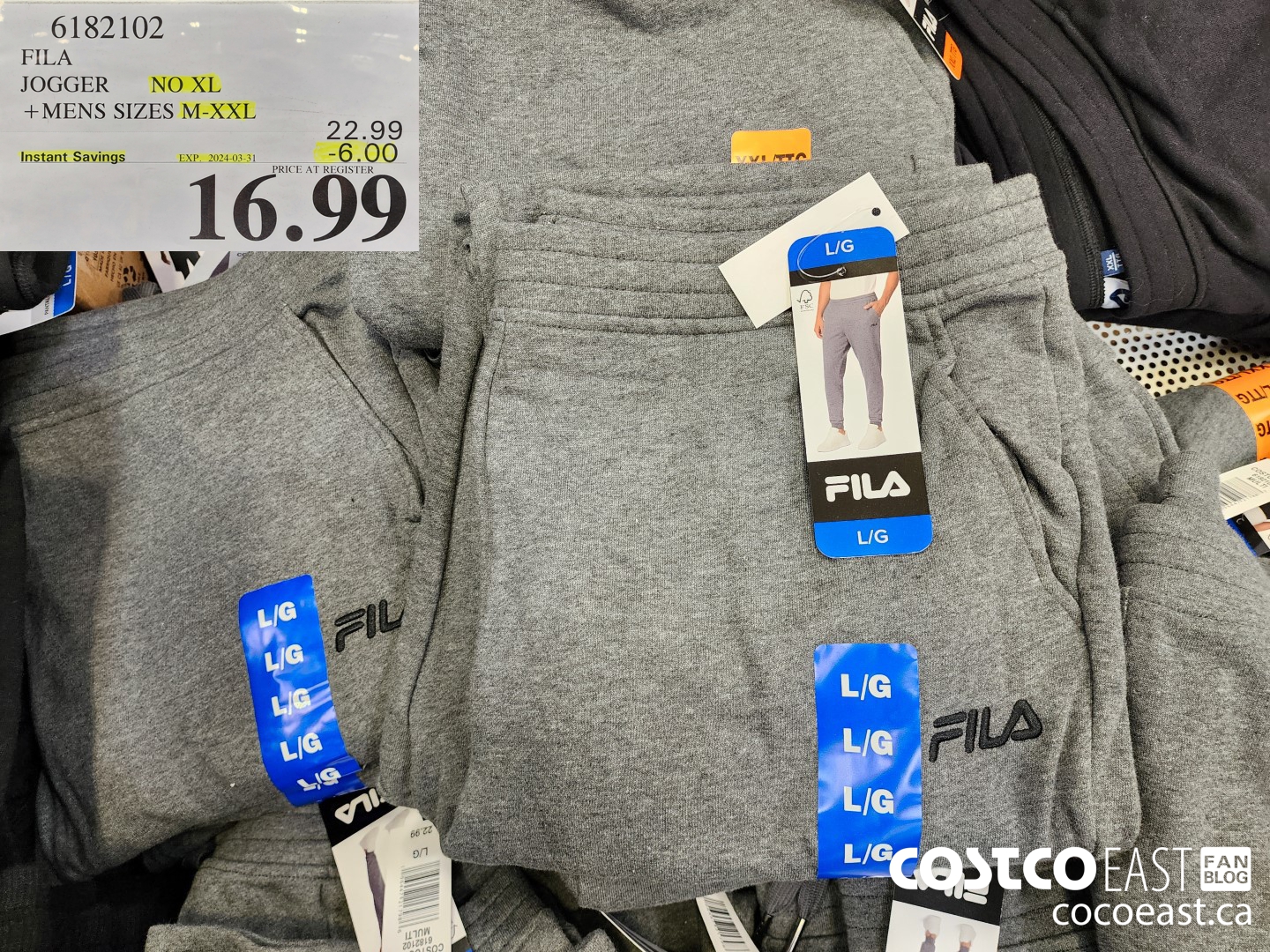 6182102 FILA JOGGER NO XL +MENS SIZES M-XXL ($6.00 INSTANT SAVINGS EXPIRES ON 2024-03-31) $16.99