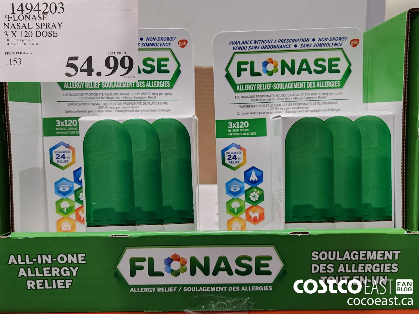 1494203 FLONASE NASAL SPRAY 3 X 120 DOSE $54.99