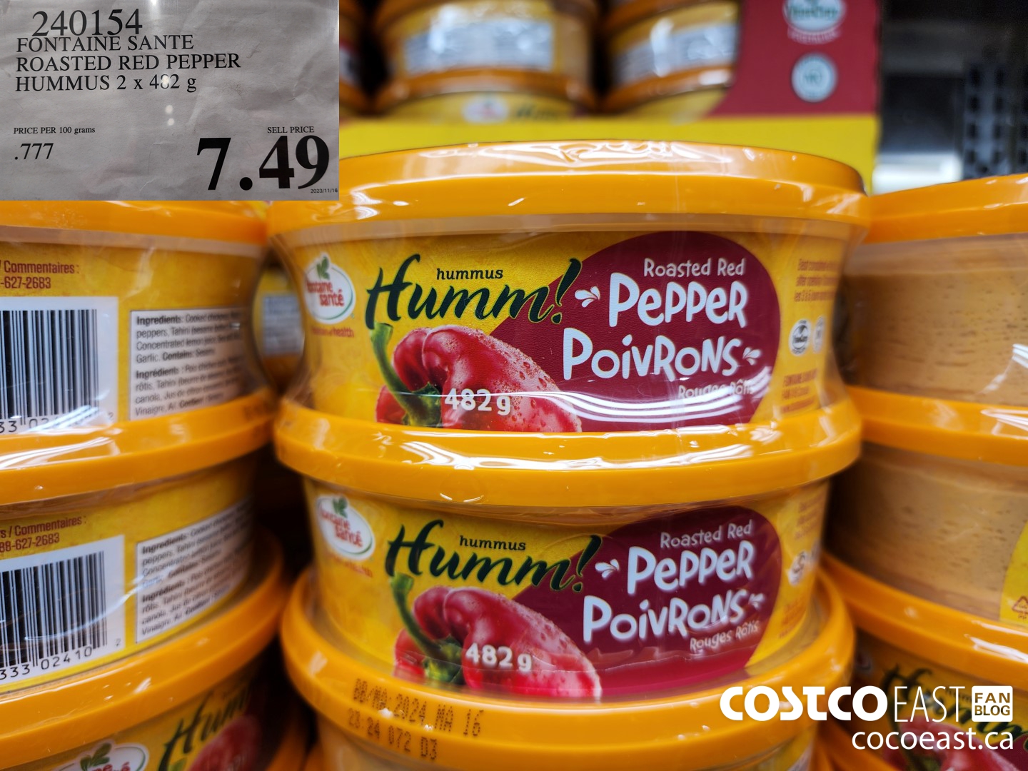 240154 FONATINE SANTE ROASTED RED PEPPER HUMMUS 2 X 482 G $7.49