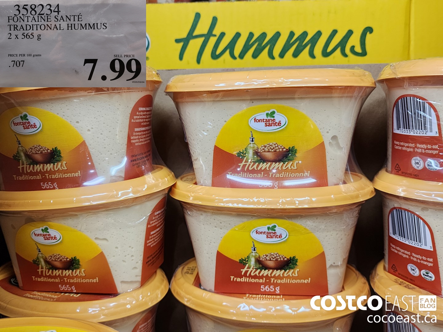 358234 FONTAINE SANTE TRADITIONAL HUMMUS 2 X 565 G $7.99