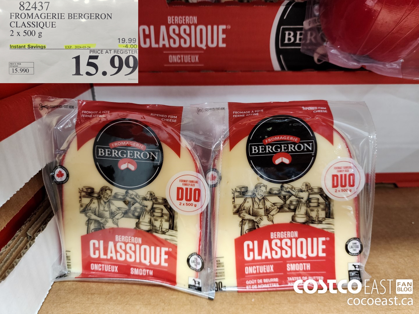 82437 FROMAGERIE BERGERON CLASSIC 2 x 500 g ($4.00 INSTANT SAVINGS EXPIRES ON 2024-03-24) $15.99