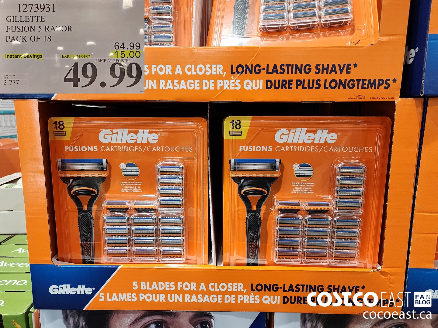 1273931 GILLETTE FUSION 5 CARTRIDGES PACK OF 18 ($15.00 INSTANT SAVINGS EXPIRES ON 2024-04-07) $49.99