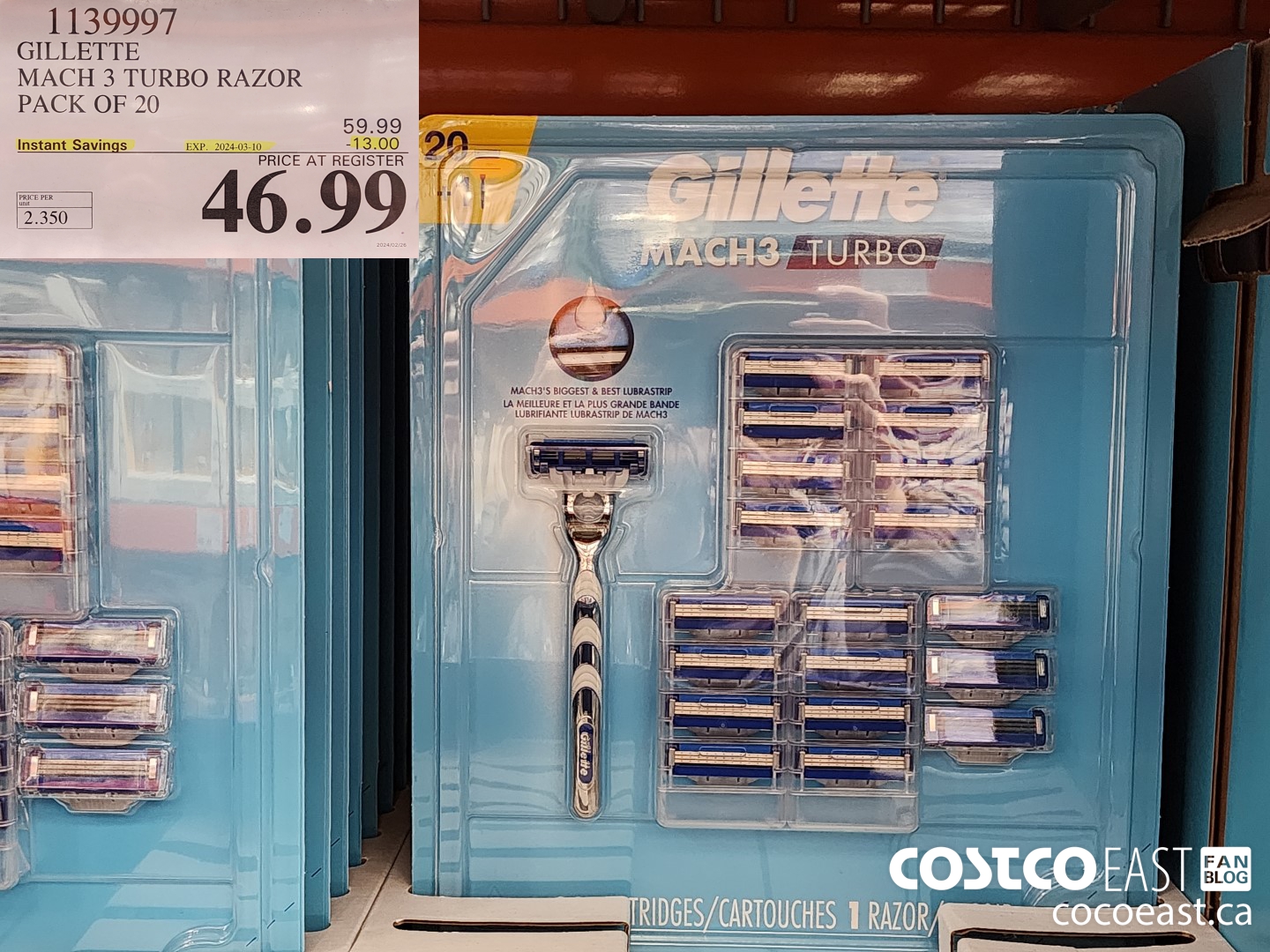 1139997 GILLETTE MACH3 TURBO RAZOR PACK OF 20 ($13.00 INSTANT SAVINGS EXPIRES ON 2024-03-10) $46.99