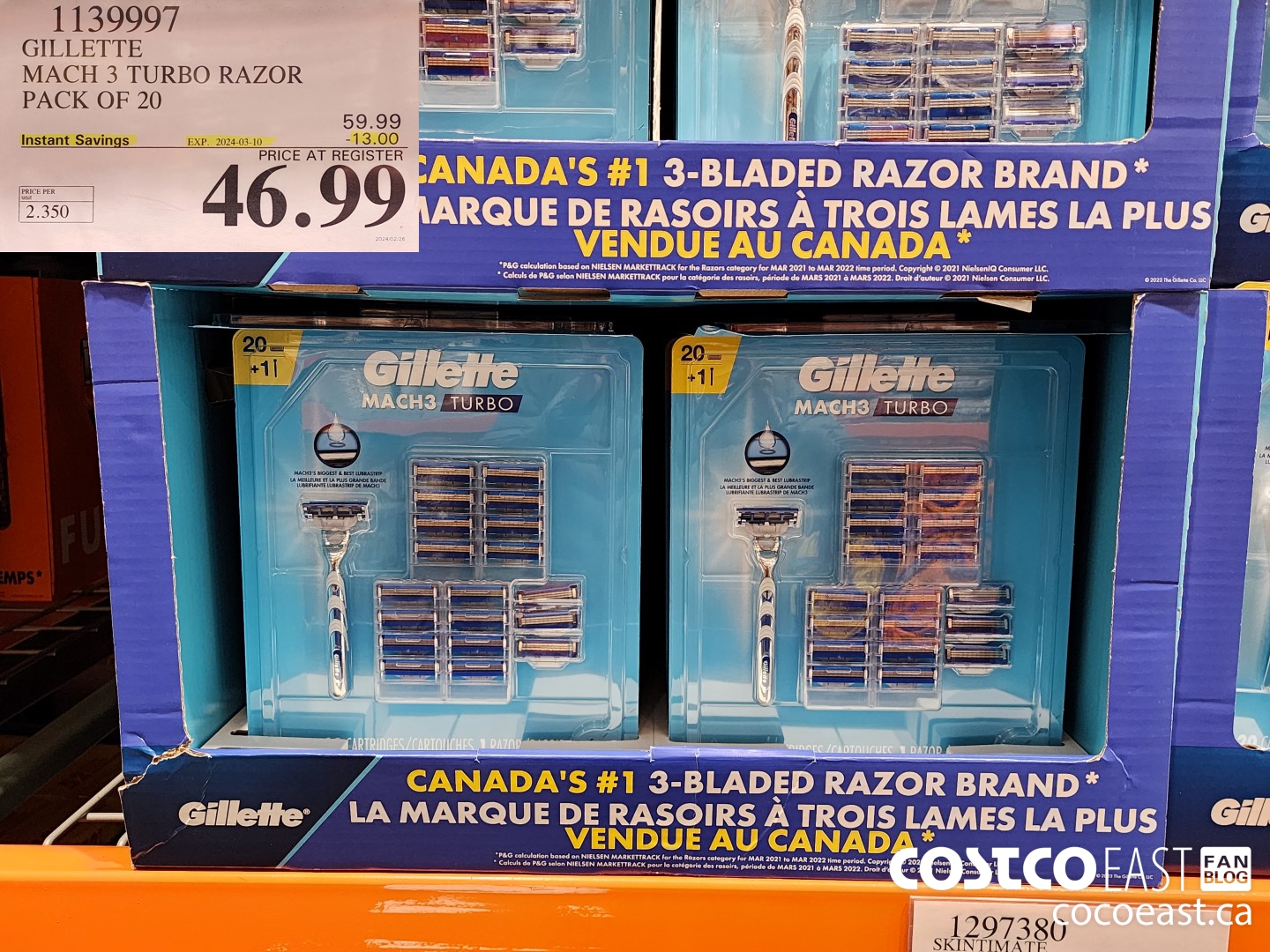 1139997 GILLETTE MACH 3 TURBO RAZOR PACK OF 20 ($13.00 INSTANT SAVINGS EXPIRES ON 2024-03-10) $46.99