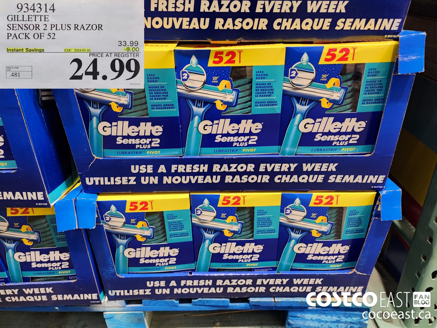 934314 GILLETTE SENSOR 2 PLUS RAZOR PACK OF 52 ($9.00 INSTANT SAVINGS EXPIRES ON 2024-03-10) $24.99
