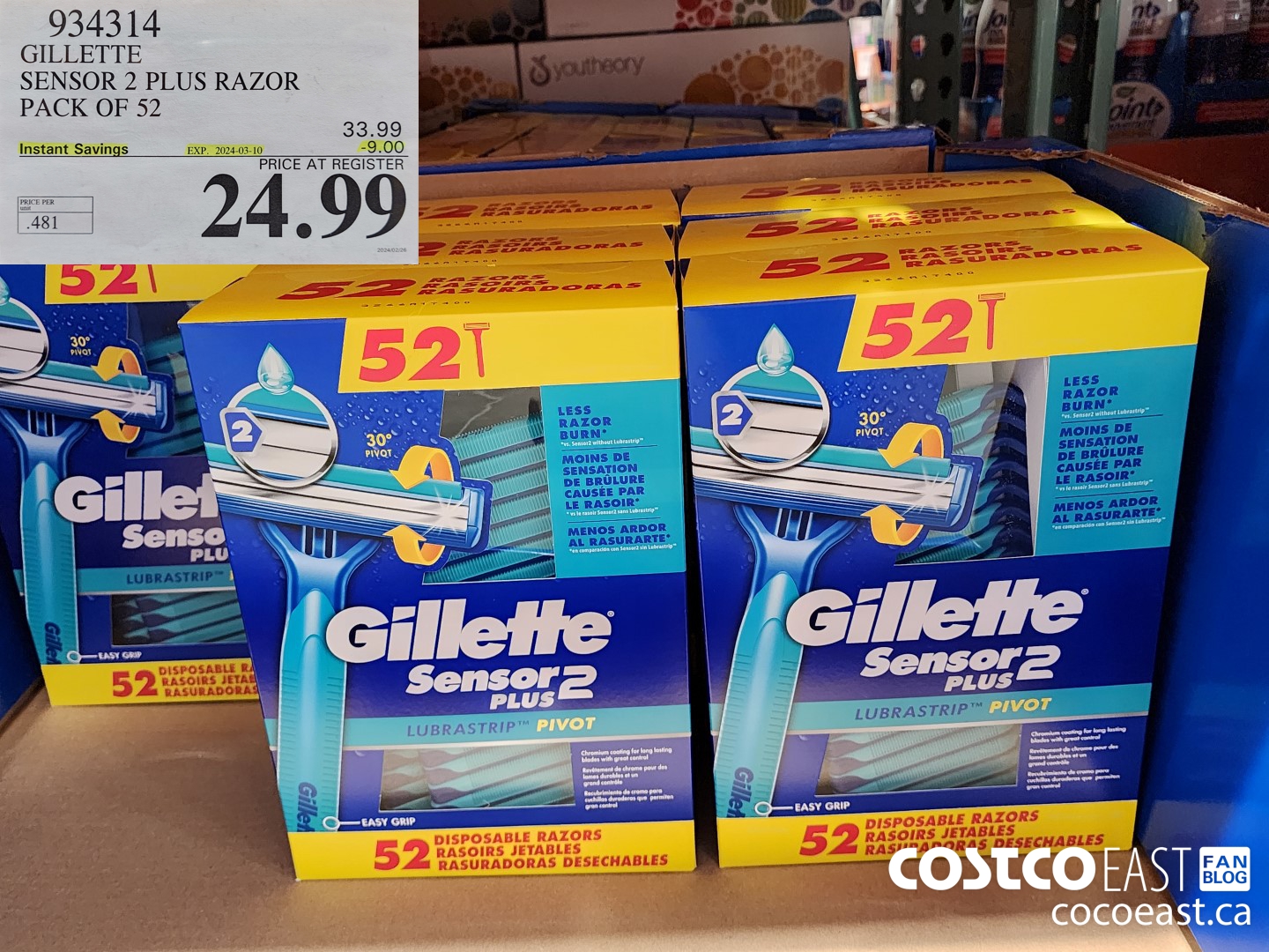934314 GILLETTE SENSOR 2 PLUS RAZOR PACK OF 52 ($9.00 INSTANT SAVINGS EXPIRES ON 2024-03-10) $24.99