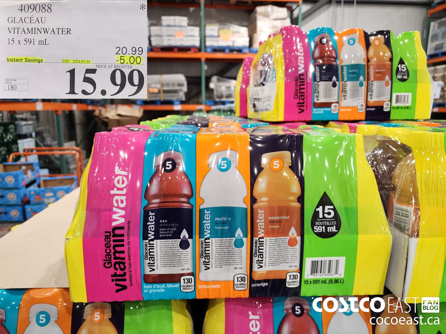 409088 GLACEAU VITAMINWATER VARIETY 15 X 591 ML ($5.00 INSTANT SAVINGS EXPIRES ON 2024-03-24) $15.99