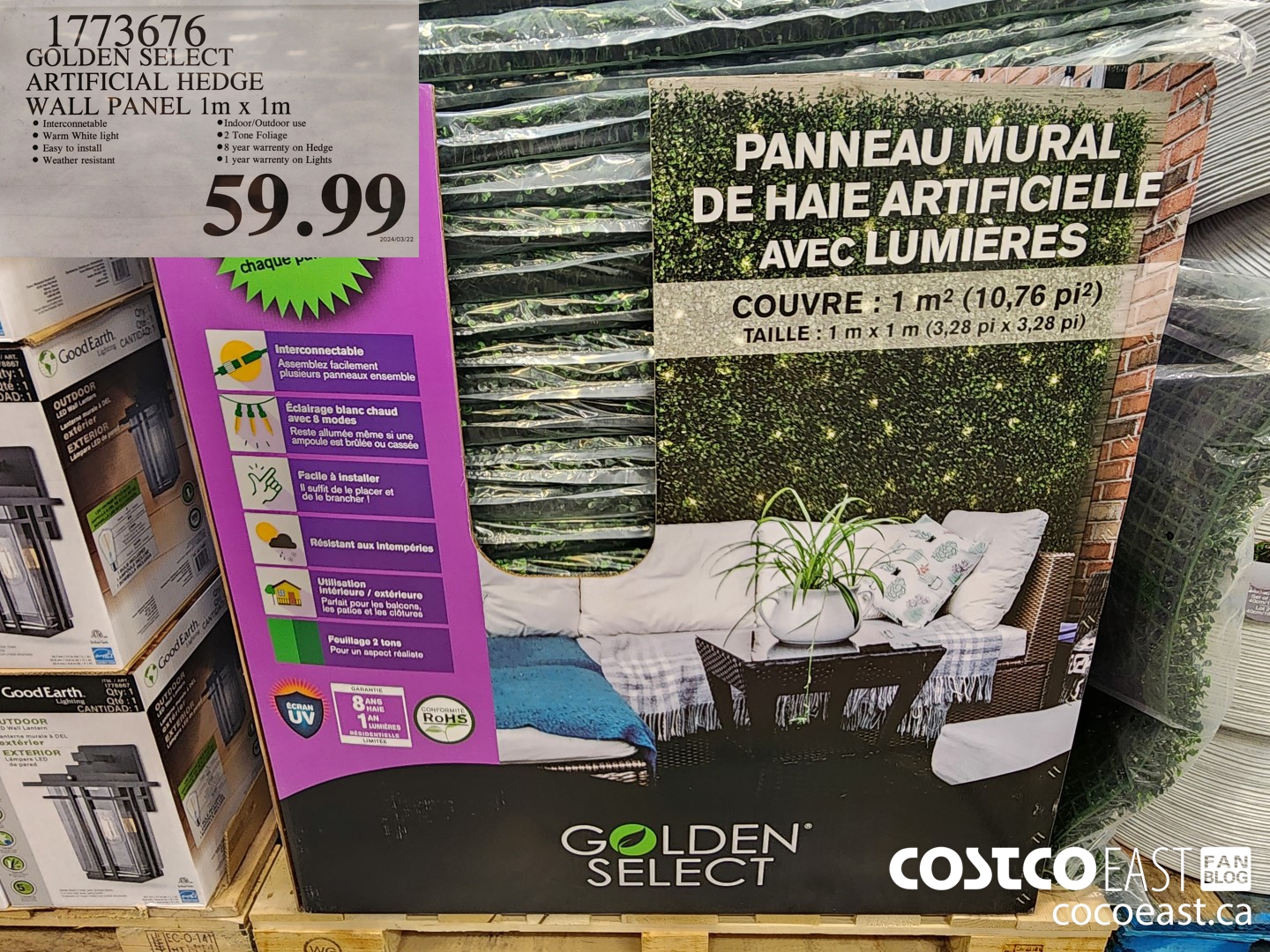 1773676 GOLDEN SELECT ARTIFICIAL HEDGE WALL PANEL 1M X 1M $59.99