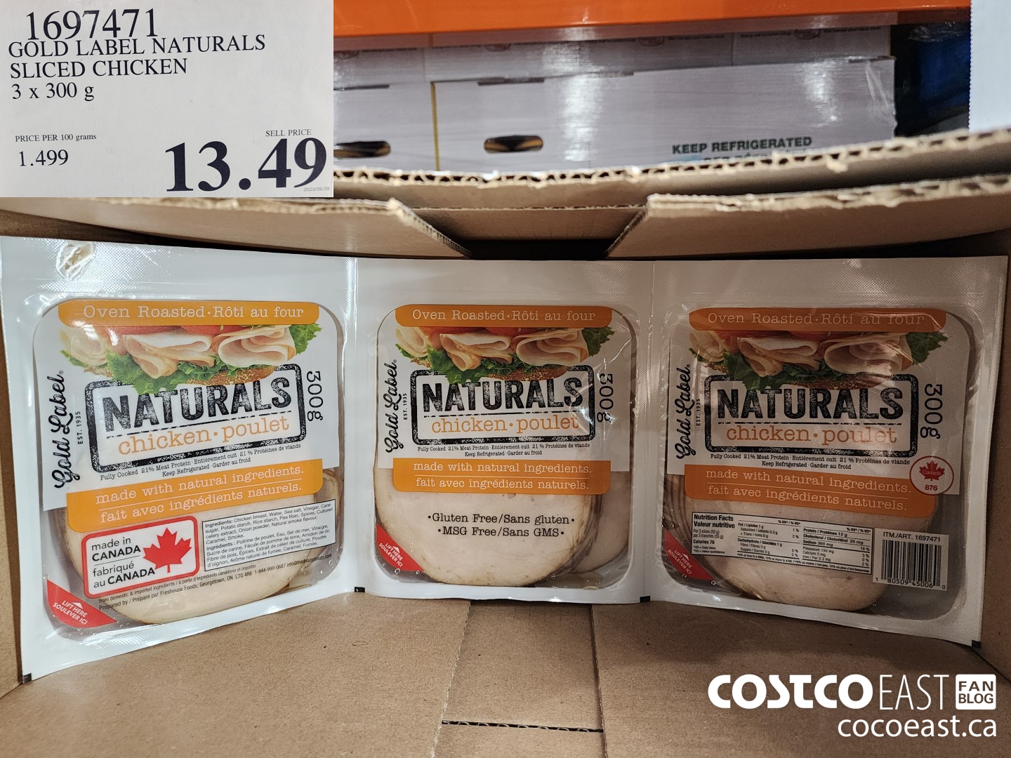 1697471 GOLD LABEL NATURALS SLICED CHICKEN 3 x 300 g $13.49