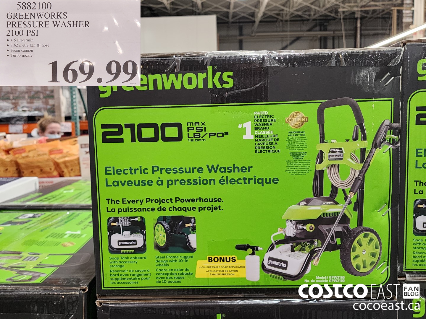 5882100 GREENWORKS PRESSURE WASHER 2100 PSI $169.99