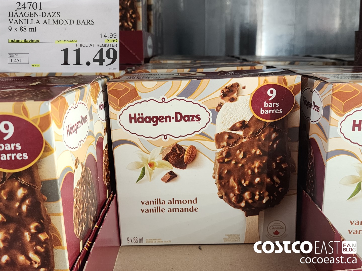 24701 HAAGAN-DAZS VANILLA ALMOND BARS 9 X 88 ML ($3.50 INSTANT SAVINGS EXPIRES ON 2024-03-10) $11.49