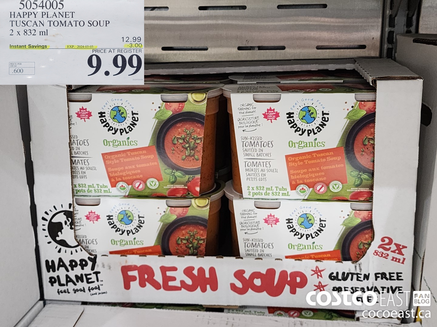 5054005 HAPPY PLANET TUSCAN TOMATO SOUP 2 x 832 ml ($3.00 INSTANT SAVINGS EXPIRES ON 2024-03-03) $9.99