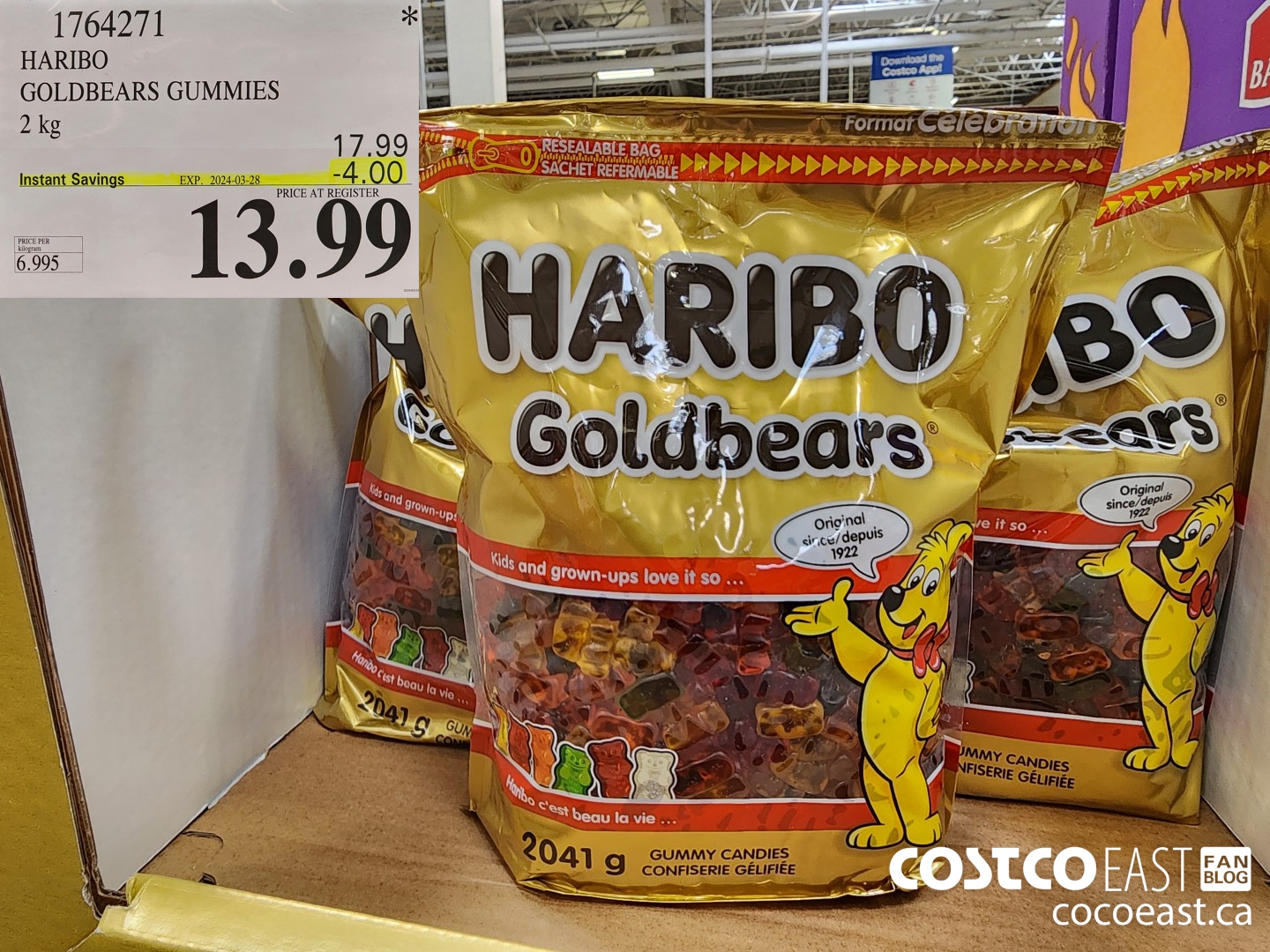 1764271 HARIBO GOLDBEARS GUMMIES  2 kg ($4.00 INSTANT SAVINGS EXPIRES ON 2024-03-28) $13.99