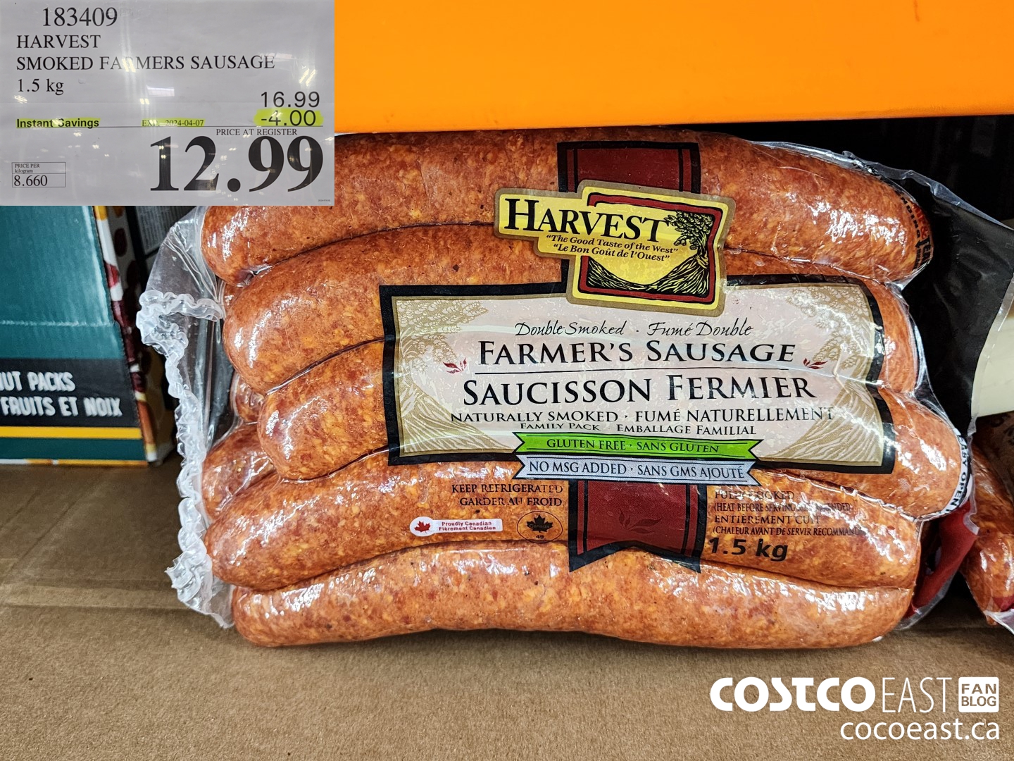 183409 HARVEST SMOKED FARMERS SAUSAGE 1.5 KG ($4.00 INSTANT SAVINGS EXPIRES ON 2024-04-07) $12.99