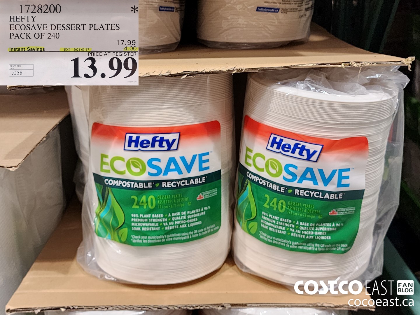 1728200 HEFTY ECOSAVE DESSERT PLATES PACK OF 240 ($4.00 INSTANT SAVINGS EXPIRES ON 2024-03-17) $13.99