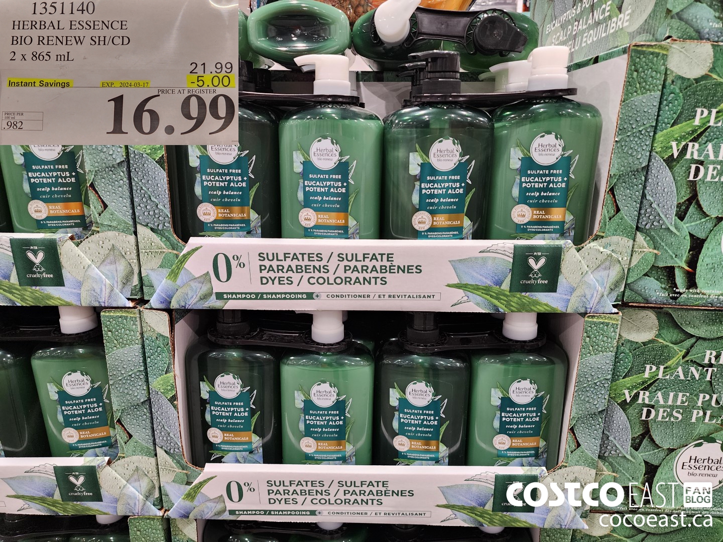 1351140 HERBAL ESSENCE BIO RENEW SH/CD 2 x 865 mL ($5.00 INSTANT SAVINGS EXPIRES ON 2024-03-17) $16.99