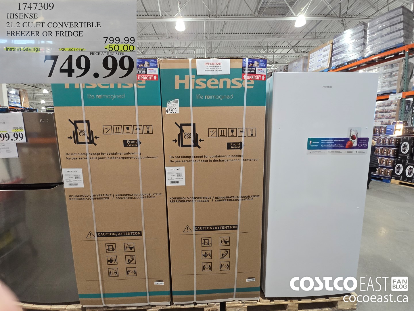 1747309 HISENSE 21.2 CU.FT CONVERTIBLE FREEZER OR FRIDGE 20234-01-26 ($50.00 INSTANT SAVINGS EXPIRES ON 2024-04-03) $749.99
