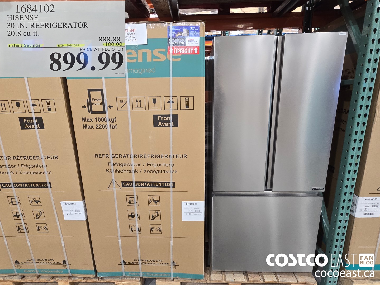 1684102 HISENSE 30 IN. REFRIGERATOR 20.8 CUFT ($100.00 INSTANT SAVINGS EXPIRES ON 2024-04-11) $899.99