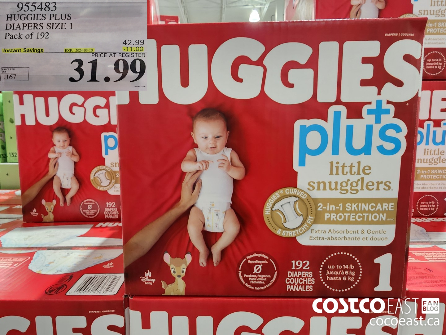 955483 HUGGIES PLUS DIAPERS SIZE 1 PACK OF 192 ($11.00 INSTANT SAVINGS EXPIRES ON 2024-03-10) $31.99