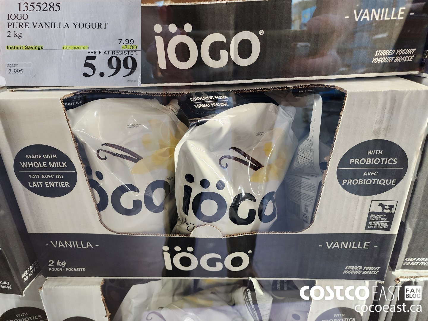 1355285 IOGO PURE VANILLA YOGURT 2 kg ($2.00 INSTANT SAVINGS EXPIRES ON 2024-03-10) $5.99