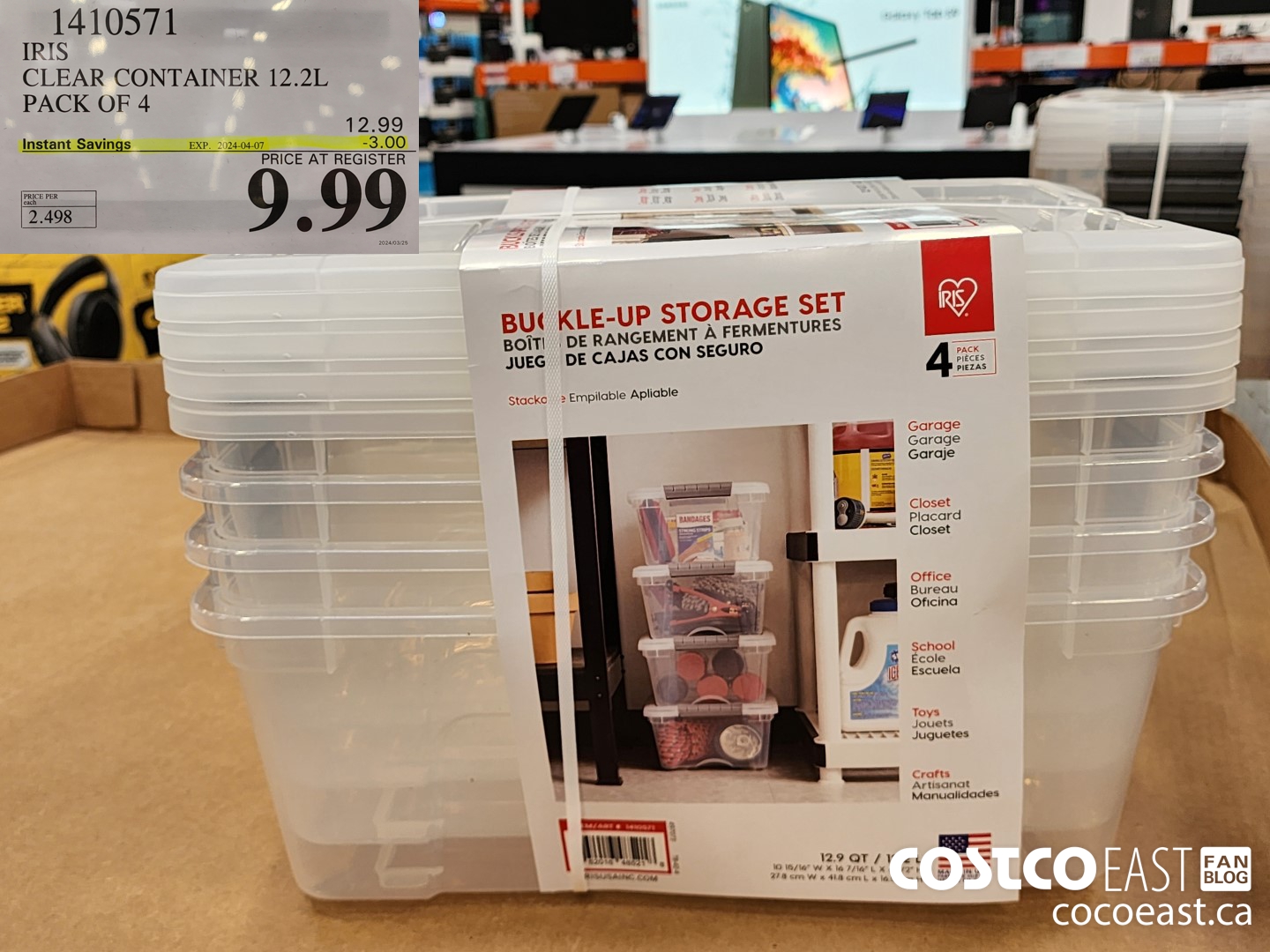 1410571 IRIS CLEAR CONTAINER 12.2L PACK OF 4 ($3.00 INSTANT SAVINGS EXPIRES ON 2024-04-07) $9.99