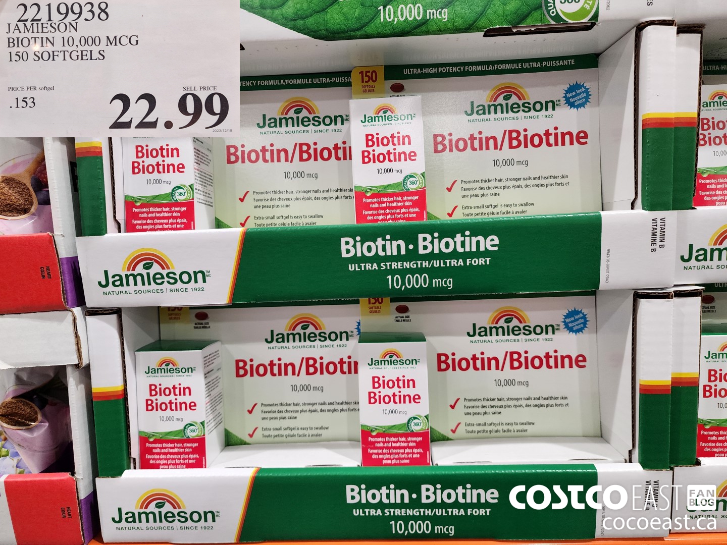 2219938 JAMIESON BIOTIN 10,000 MCG 150 SOFTGELS $22.99