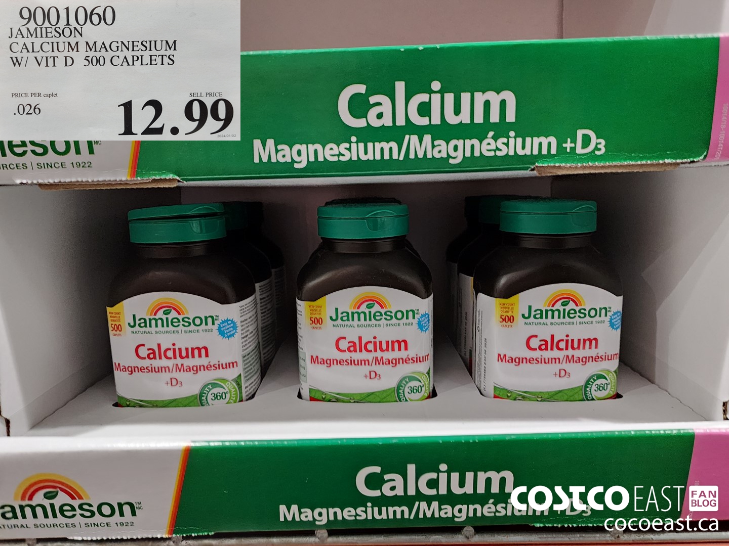 9001060 JAMIESON CALCIUM MAGNESIUM W/ VIT D 500 CAPLETS $12.99