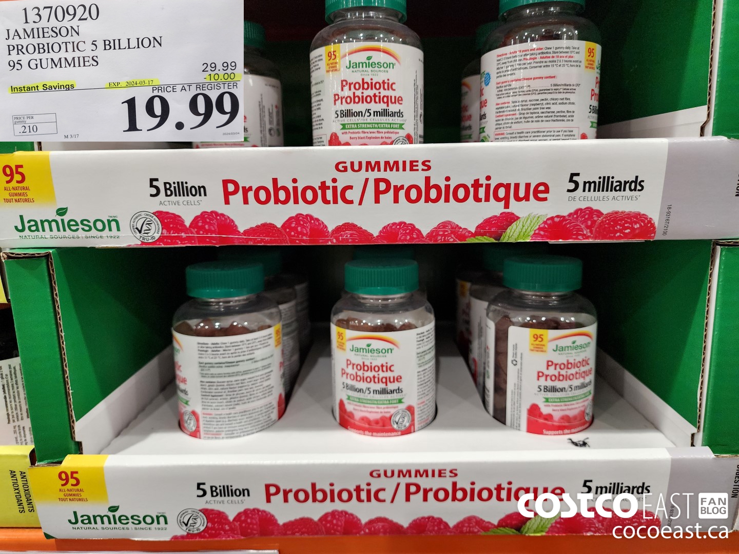 1370920 JAMIESON PROBIOTIC 5 BILLION 95 GUMMIES ($10.00 INSTANT SAVINGS EXPIRES ON 2024-03-17) $19.99