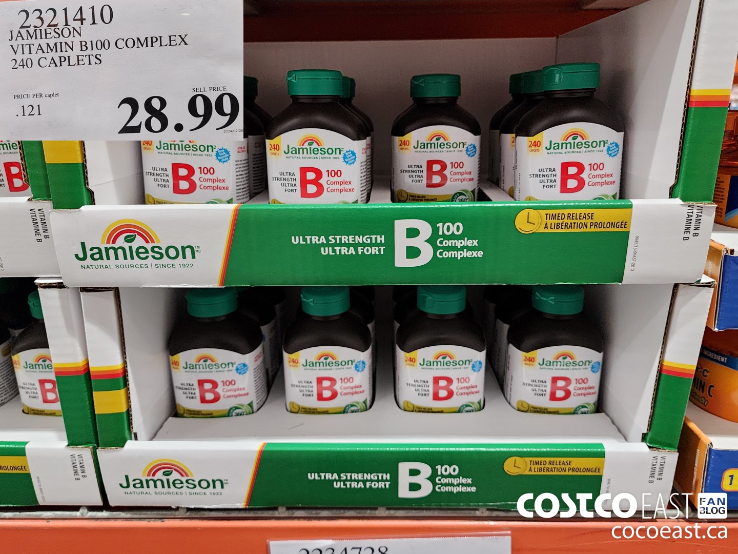 2321410 JAMIESON VITAMIN B100 COMPLEX 240 CAPLETS $28.99