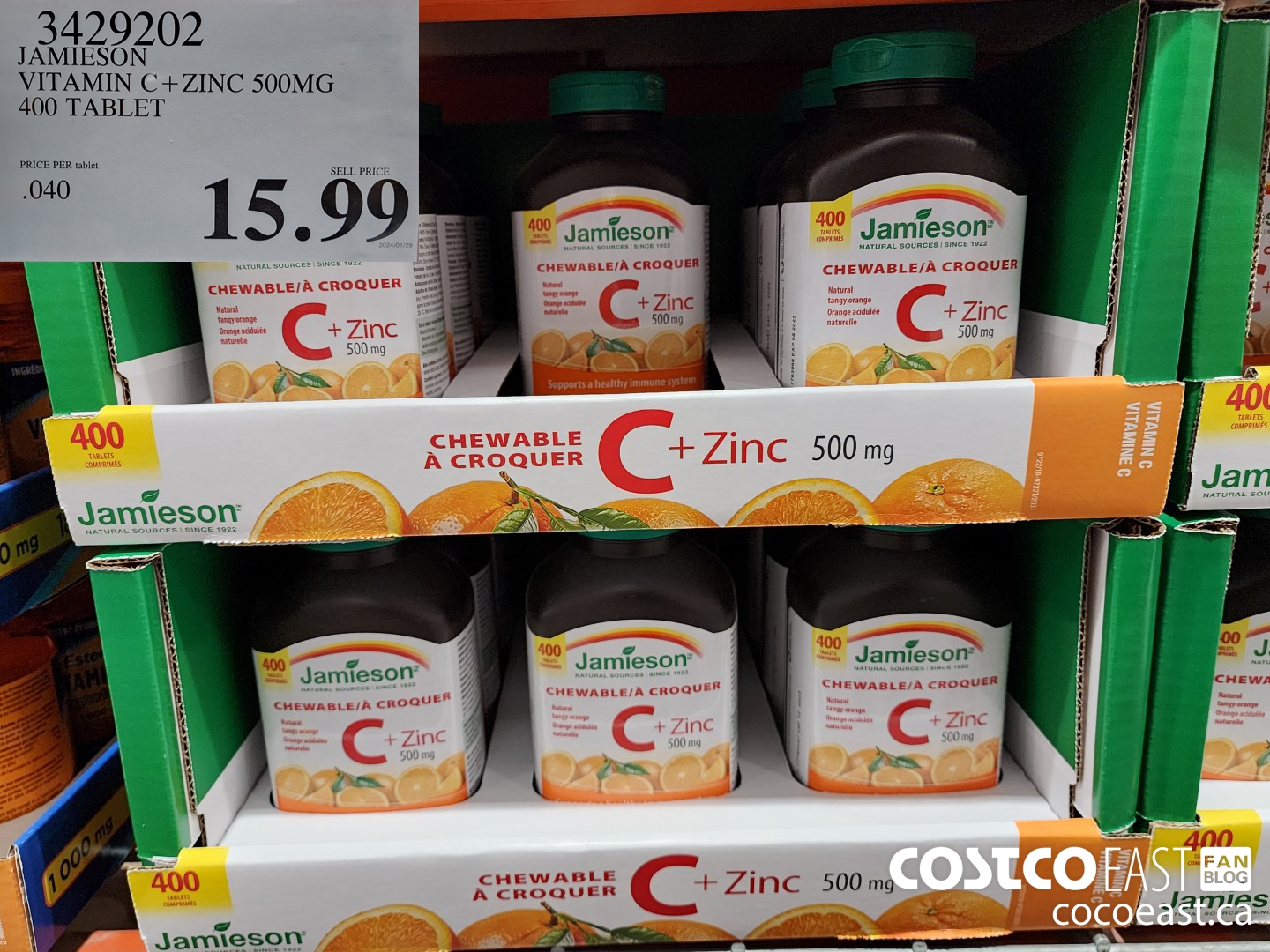 3429202 JAMIESON VITAMIN C+ZINC 500MG 400 TABLET $15.99