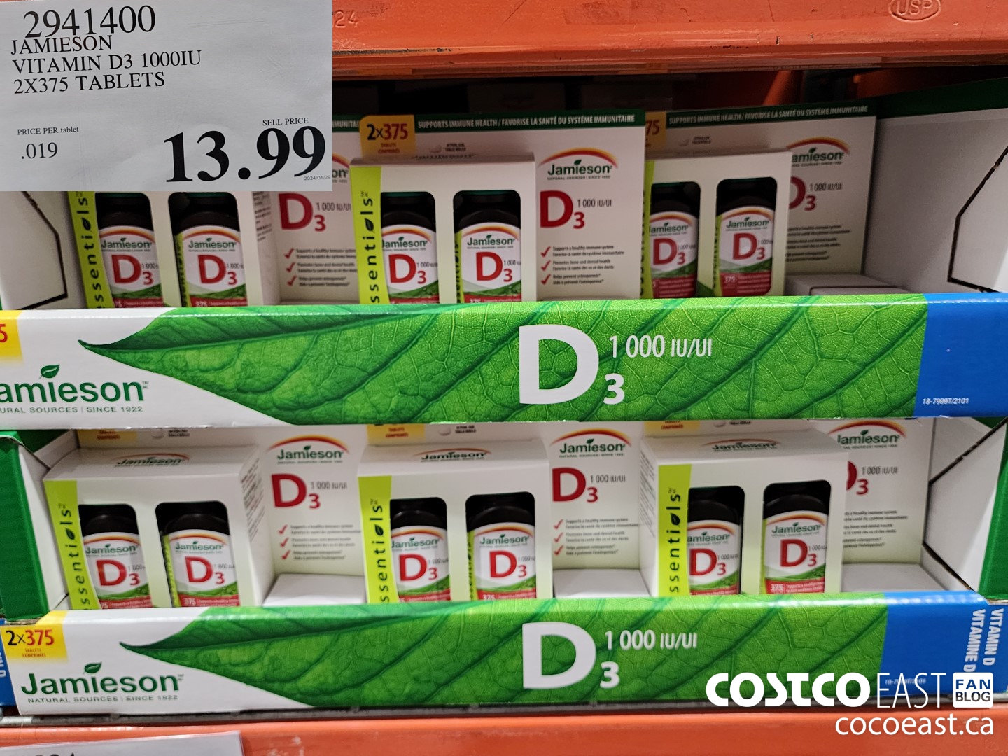 2941400 JAMIESON VITAMIN D3 1000IU 2X375 TABLETS $13.99