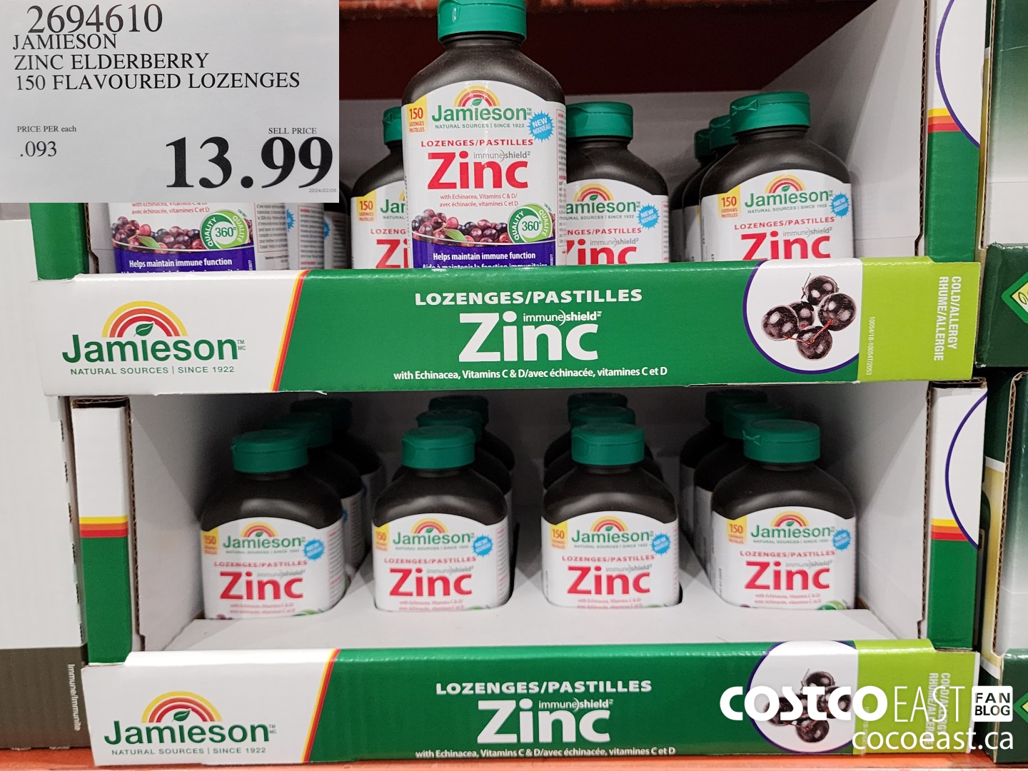 2694610 JAMIESON ZINC ELDERBERRY 150 FLAVOURED LOZENGES $13.99