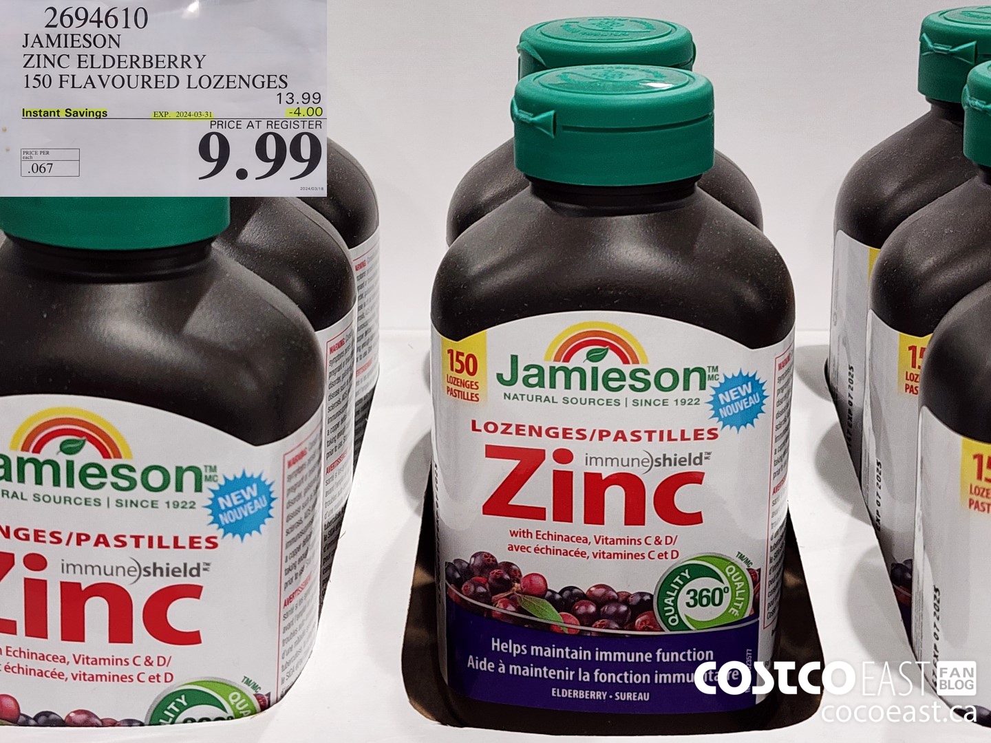 2694610 JAMIESON ZINC ELDERBERRY 150 FLAVOURED LOZENGES ($4.00 INSTANT SAVINGS EXPIRES ON 2024-03-31) $9.99