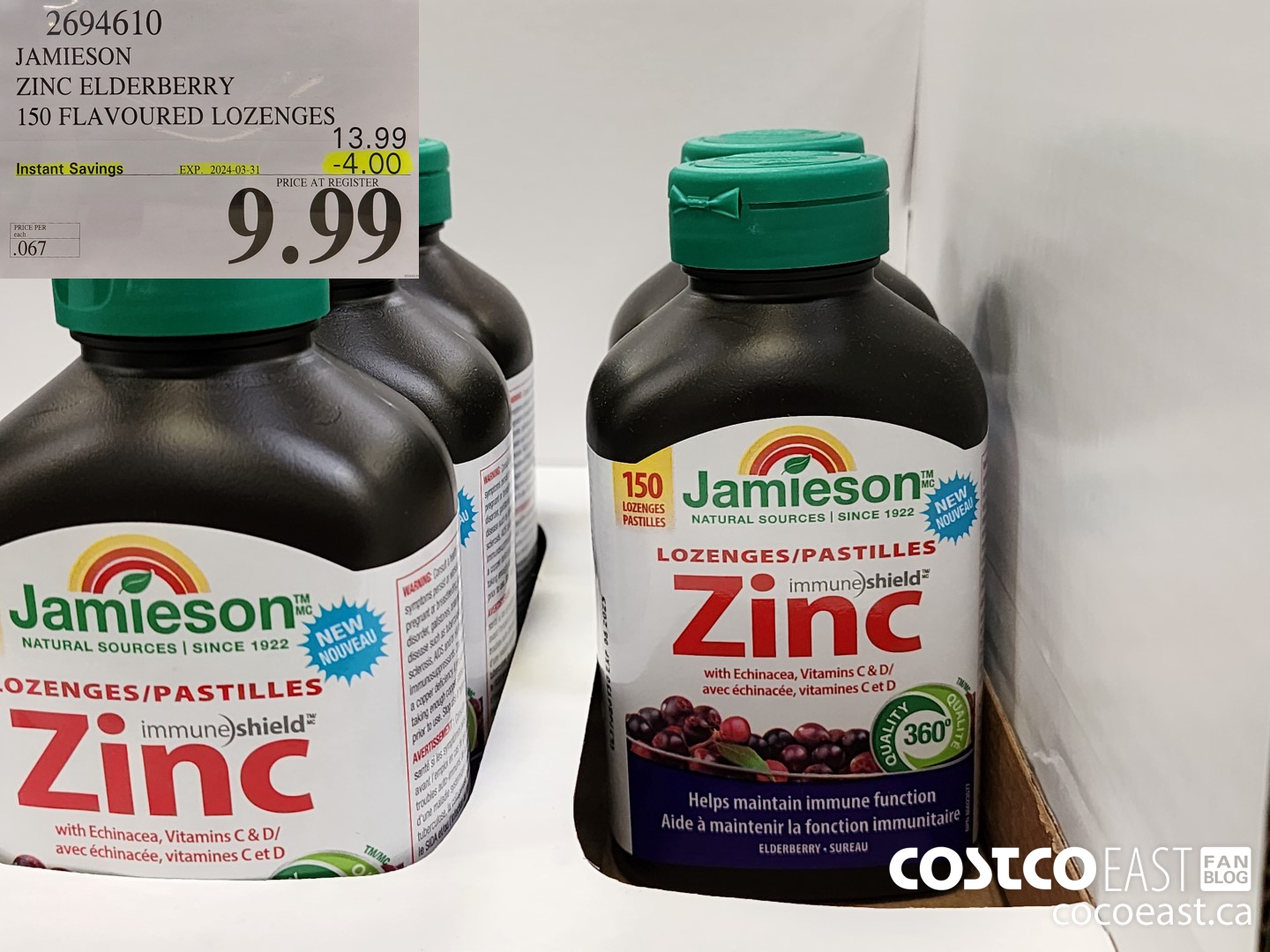 2694610 JAMIESON ZINC ELDERBERRY 150 FLAVOURED LOZENGES ($4.00 INSTANT SAVINGS EXPIRES ON 2024-03-31) $9.99