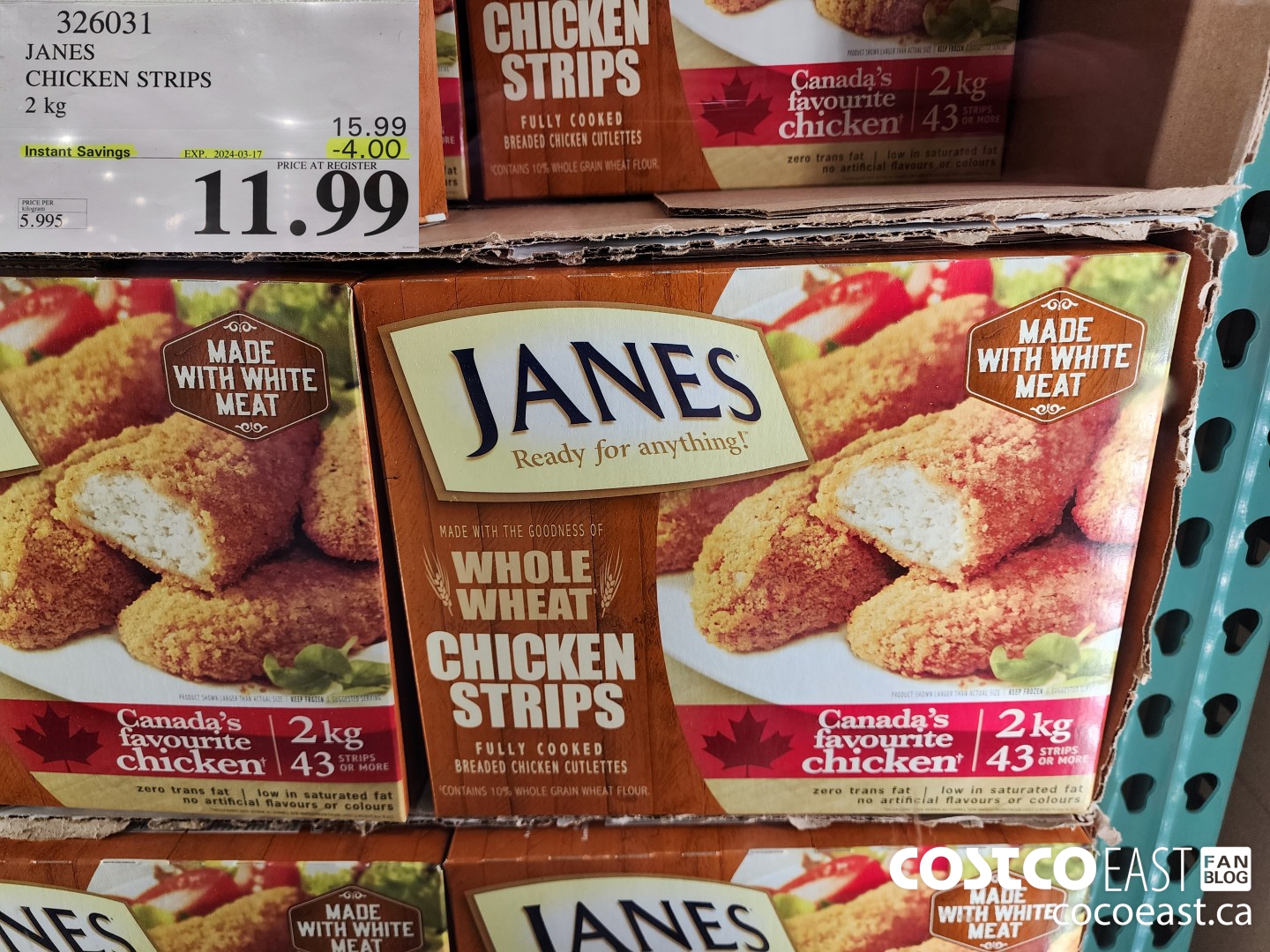326031 JANES CHICKEN STRIPS 2 kg ($4.00 INSTANT SAVINGS EXPIRES ON 2024-03-17) $11.99